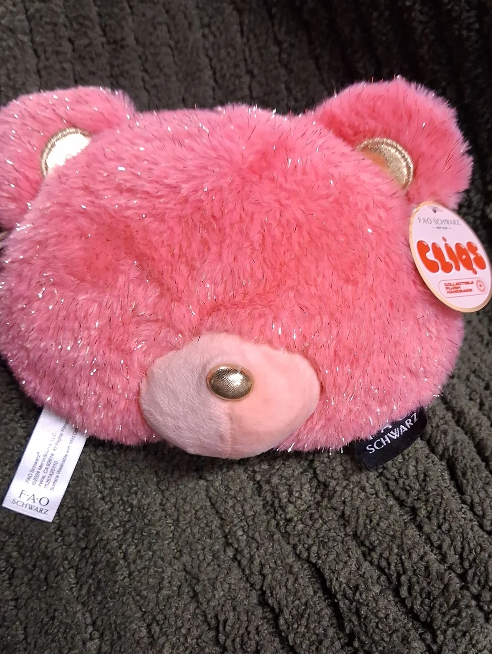 FAO Schwarz Sparkle Pink Bear Plush Pillow